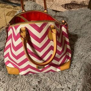 Dooney & Bourke Pink and Tan Chevron Clutch